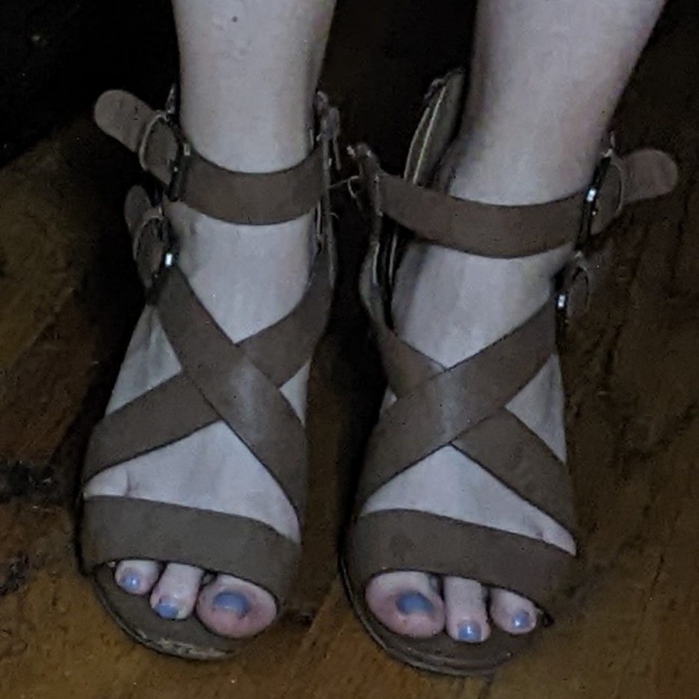 Brown 3 in. Platform Wedge Strappy Sandals